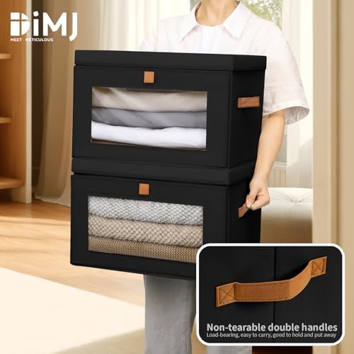 DIMJ Storage Bins with Lids - 4 Pack Large Fabric Closet Organizer with Window & Handles, Collapsible Decorative Storage Boxes for Shelves Under Bed, Books Clothes Blankets Sweaters Organization