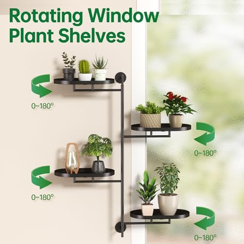 Rotating Window Shelves for Multiple Plants Indoor,4-tier Metal Corner Black Plant Stand Holder Floating Hanger Shelf for Wall,Windows Sill Gifts for Planter Lover to Enhance Home Decor