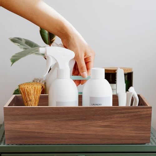 Toilet Tank Basket, Toilet Paper Basket for Back of Toilet Tank Top, Acacia Wood Bathroom Storage Basket for Organizing and Decor (15 x 6 x 4 inch) (Pack of 2)