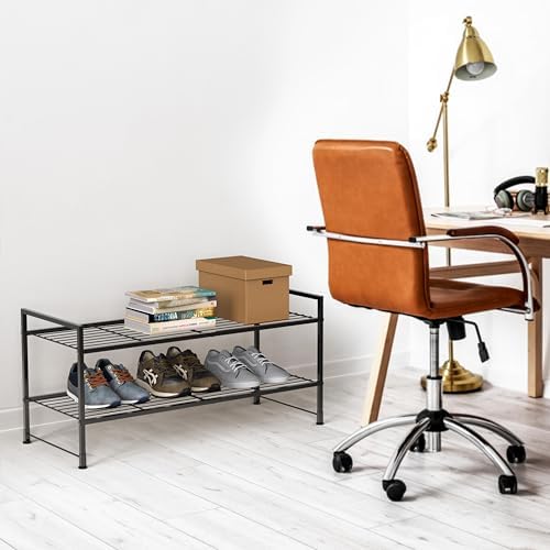Simple Houseware 2-Tier Stackable Wired Grid Shoe Rack, Black