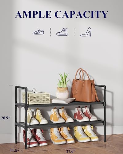 Kitsure Shoe Rack for Closet, Shoe Organizer, 27.6" Wide - 2 Tier, Black