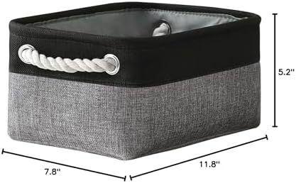 TheWarmHome Storage Basket for Organizing - 12x8x5.2 inch 1 Pack Fabric Storage Cubes, Baskets for Gifts Empty for Closet Organizer Dog Gift Cloth Toy (Grey & Black)