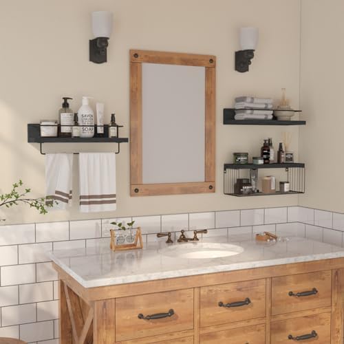 PopiShelves Bathroom Shelves Over Toilet for Wall, Floating Shelves with Storage Basket Paper Holer for Kitchen Living Room, Bedroom & Classroom, Set of 3 (Black)