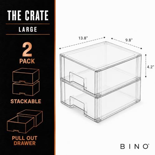 BINO | Stackable Storage Drawers, Large - 2 Pack, Clear | THE CRATE COLLECTION | Storage Bins With Drawers | Bathroom Organizers | Under Sink Organizer | Vanity Cabinet Home Organization