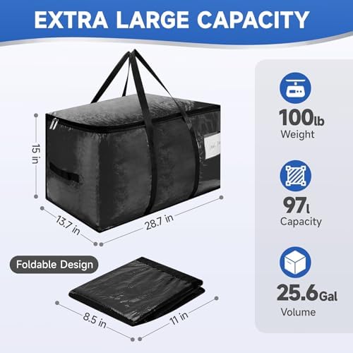 CONGREGATE 8-Pack packing bags for moving with Zippers and Handles, Heavy Duty Storage Handbags for Space Saving, Made of PE, 97 Liters/25.6 Gallons (28.7 Inch x 13.7 Inch x 15 Inch)
