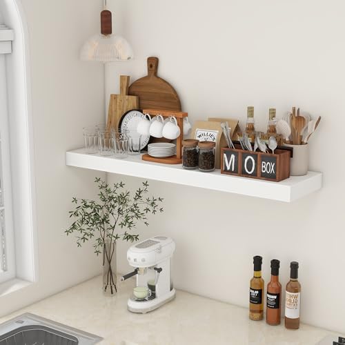 FLYJOE 48 Inch Floating Shelf, 12'' Deep White Shelves for Wall Set of 1