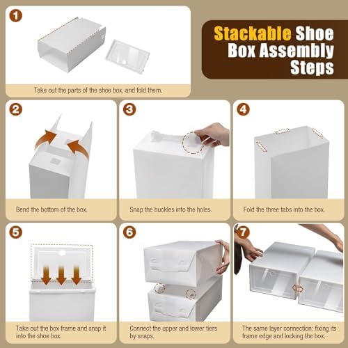 24-Pack Clear Plastic Shoe Boxes, Stackable Foldable Shoe Storage Containers with Lids for Closet Organization