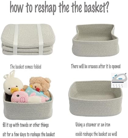 XUANGUO Small Woven Storage Baskets for Shelves, 12" x 8" x 5", Gray