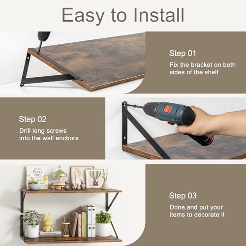 Floating Shelves 24 Inch Long, Set of 3, 10 Inch Deep Wall Shelves