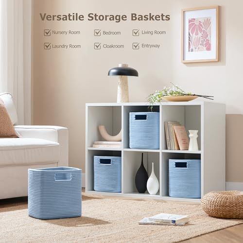 UBBCARE Storage Cubes 11 Inch, Cotton Rope Woven Baskets for Organizing, Cube Storage Bin for Baby Nursery, 2-Pack Square Toy Storage Baskets for Shleves Organizer, Closet, Kidsroom, Blue