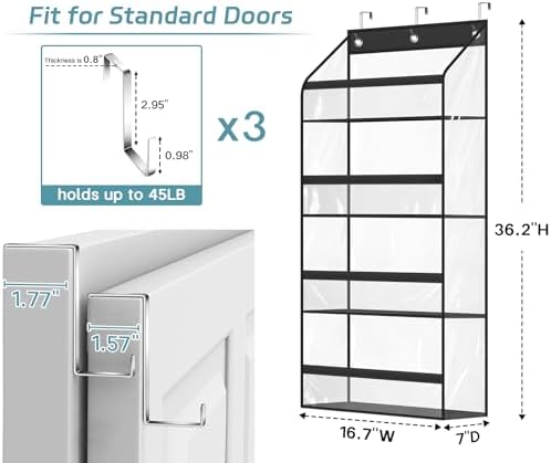AOODA Clear Over the Door Hat Racks for Baseball Caps, Hold 48 Caps Hat Storage Organizer for Closet Wall, Deep Pockets Hanging Snapback Holder Shelves with 3 Hooks, Black