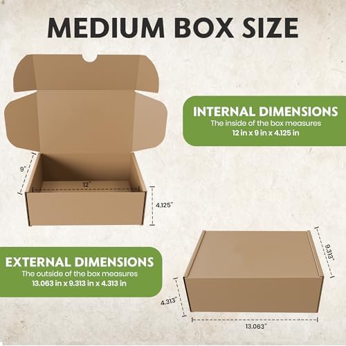 (15 Pack No Label) Cardboard Boxes – Medium 12x9x4.125 Inch | Heavy Duty Shoe Boxes for Shipping – Corrugated Mailing Boxes with Self-Locking Lid – Excellent as Replacement Shoeboxes & Gift Packaging