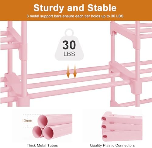 WOWLIVE 9 Tier 3-Column Shoe Rack, 50-55 Pairs Stackable Pink