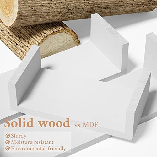 SRIWATANA White Floating Shelves, Set of 3 Solid Wood Wall Mounted Shelves