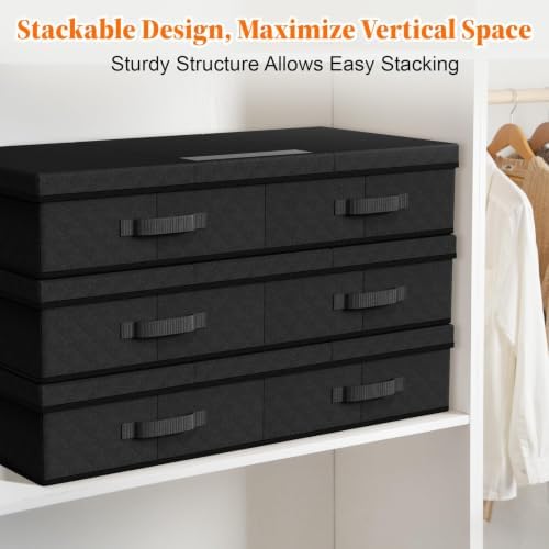StoreHappily Under Bed Storage Containers with Lids, 2 Pack Foldable Black