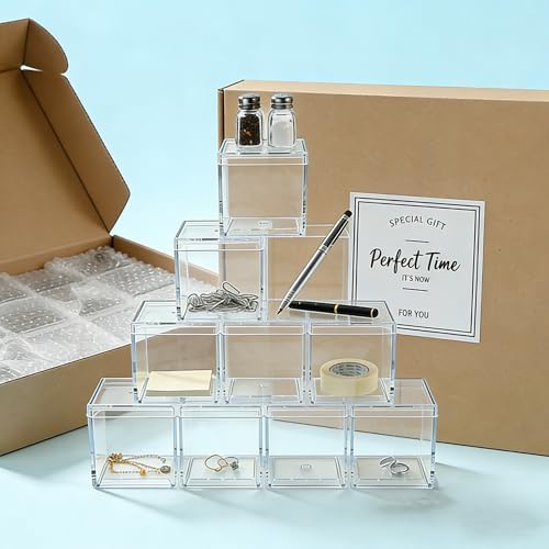 KissYou Acrylic Box Clear Storage Box with Lid, Plastic Square Cube for Display Birthday Graduation Wedding Party Decoration Box