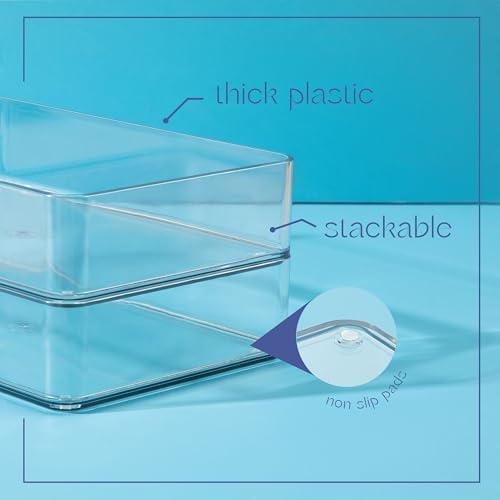 primebox Six Pcs. Plastic Clear Drawer Organizers. Stackable Storage Trays for Kitchen Utensils and Silverware. 2 Sizes. Stackable