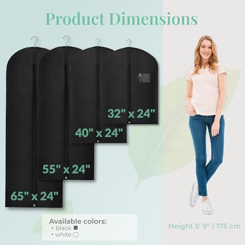 2-Pack Breathable Garment Bags for Hanging Clothes – Dust-Proof Suit & Dress Covers with Clear Window – Waterproof, Foldable Closet Storage Organizer for Coats, Gowns, and Jackets (Black, 55")