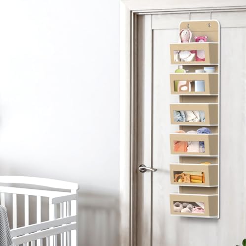 Simple Houseware 6 Clear Window Pocket Over Door Hanging Organizer, Beige