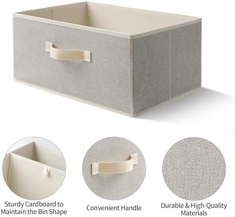 Storage Baskets, 15.7 Inch Woven Fabric Bins, Storage Cubes with Reinforced Handles, Organizer Bins for Closet Shelves, Foldable, Clothes. (2PCS/Beige-15.7*11*7.8inch)
