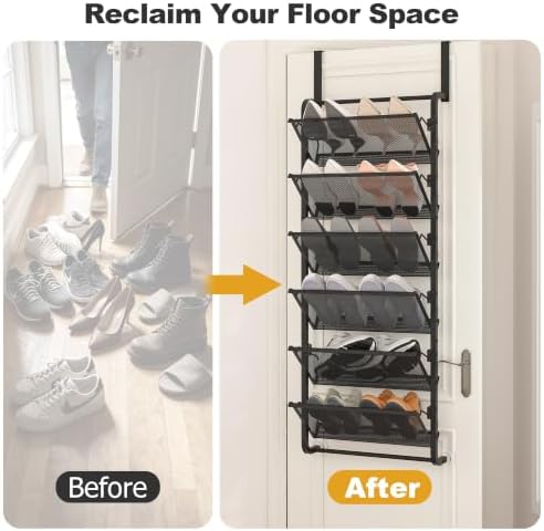 BUKFEN 6 Tier Adjustable Metal Shoe Rack, Door & Wall Mount Organizer
