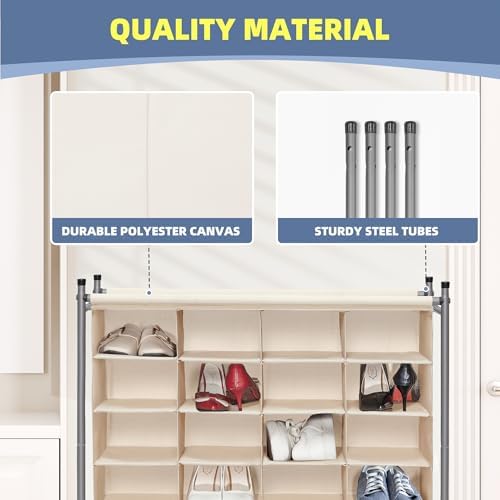 STORAGE MANIAC Stackable Shoe Cubby Organizer, Free Standing Shoe Cube Rack for Entryway, Bedroom, Apartment, Closet, 20-Cube Beige
