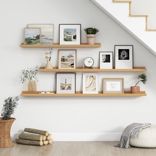 FLYJOE Floating Picture Ledge Shelves for Wall Set of 4, 56 Inch Wall Shelves with Lip Long Large Nursery Book Shelf for Toys Storage Kids Bookshelf Wall Mounted Living Room Bedroom Decor Frames