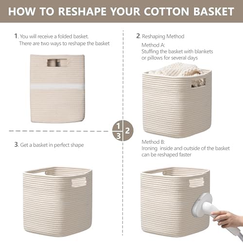 UBBCARE Storage Cubes 11 Inch, Cotton Rope Woven Baskets for Organizing, Cube Storage Bin for Baby Nursery, 2-Pack Square Toy Storage Baskets for Shleves Organizer, Closet, Kidsroom, Beige