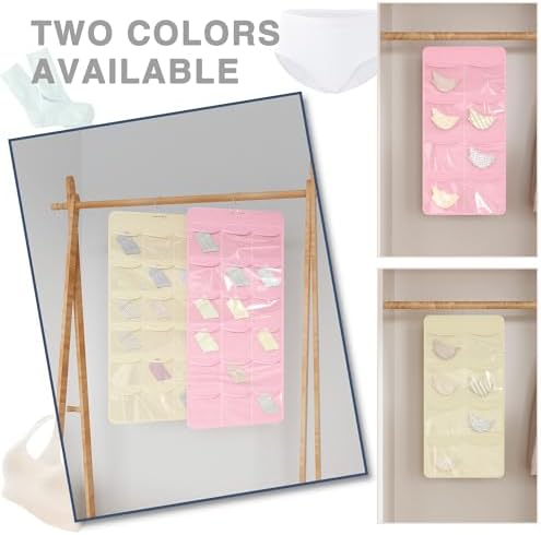 26-Pocket Hanging Closet Organizer for Socks and Underwear, Pink