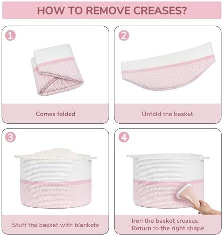 CHICVITA XXL Cotton Rope Woven Blanket Basket with Handles, Pink