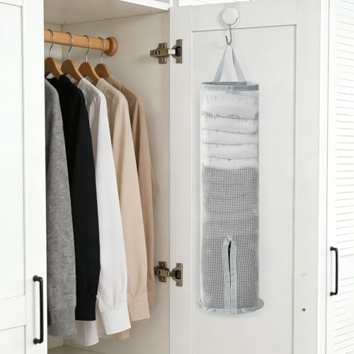 Hanging Sock Storage Bag,Wall Mount Multifunctional Bag,Sock Underwear Organizer,Hanging Closet Organizer,Saver Kitchen Storage Holder for Storing Socks Ties Plastic Bag 3PCS (Grey)