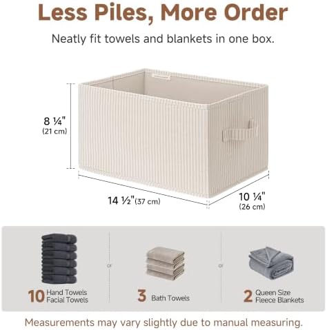 StorageWorks Shelf Organizer Bins, Beige Stripes, 3-Pack, Large | Foldable Shelf Organizer Bins, Closet Storage Baskets for Clothes, Fabric Storage Bins for Shelves