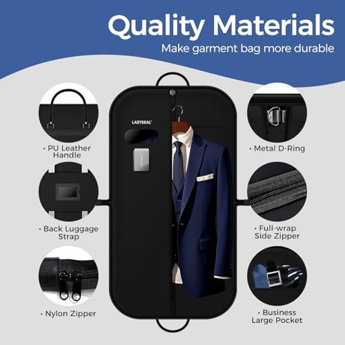43'' Suit Garment Bag for Travel, 600D Oxford Fabric, Black