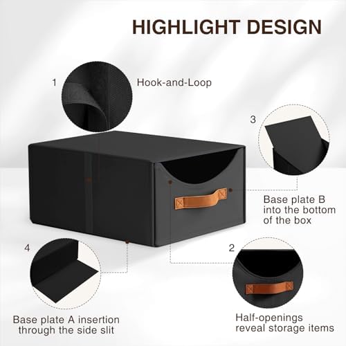 Homsorout Stackable Storage Drawers - Collapsible Storage Bins with Drawers, 6 Pack Closet Shelf Organizer Basket, Fabric Pull Out Organizer for Bedroom, Living Room, Dorm, Black