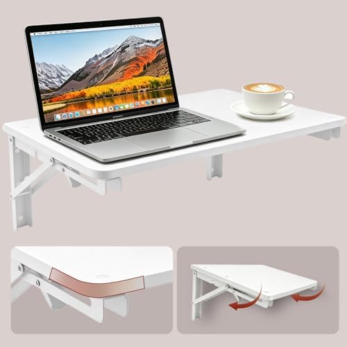 Folding Shelf Wall Mounted for Small Space, | White Wall Table for Living Room Bedroom Decor, Home Office Floating Fold Down Desk, Media Shelves with Heavy, 16.5"*11.8"