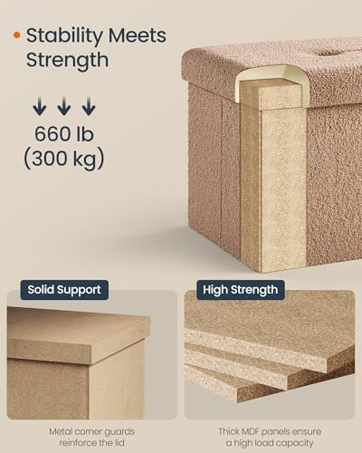 SONGMICS Small Folding Storage Ottoman, 15 x 15 x 15 Inches