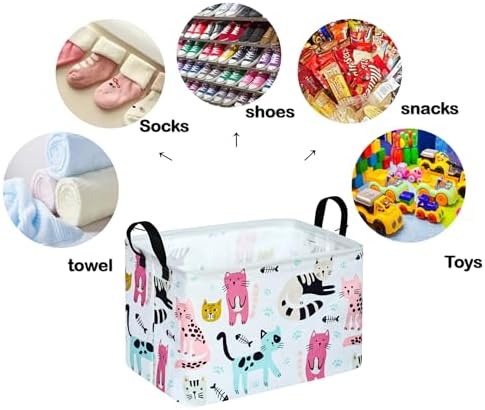 Rectangle Gift Storage Basket Home Shelf Storage Basket Organizer Box Clothes Laundry Hamper Nursery Basket Laundry Basket with Handles (Cat)