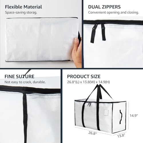 Moving Bags Heavy Duty Extra Large, Moving Boxes, Moving Supplies Essentials, Blue Storage Bins with Lids, Plastic Packing Totes, Storage Bags for Clothes with Handles & Zippers(White, 4 Pack)