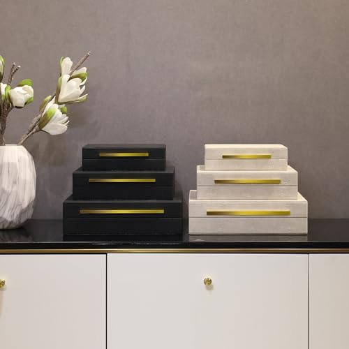 Modern Decorative Box Faux Shagreen Leather, Decorative Storage Boxes with Lids for Home Decor, Large Multifunctional Storage Jewelry Box Organizer(white 3PCS)