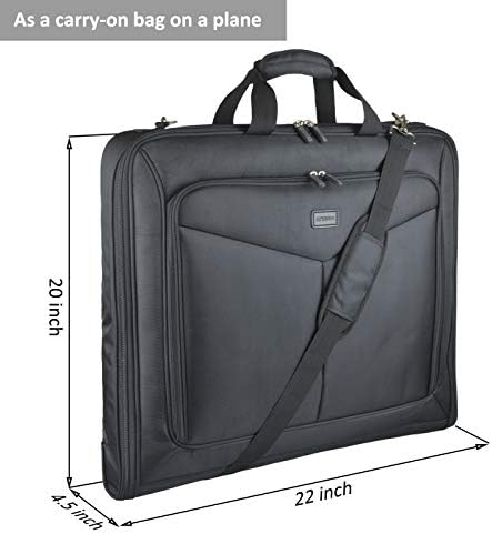 Foldable Carry On Garment Bag Fit 3 Suits, 44-inch Suit Bag for Travel and Business Trips with Shoulder Strap
