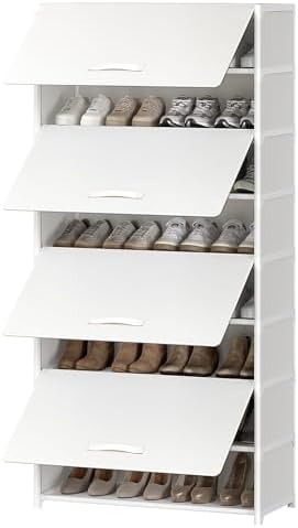 9 Tier Shoe Cabinet with Door, 36-Pair Storage, White