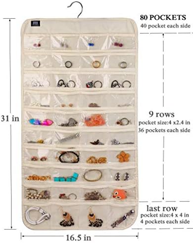 BB Brotrade Hanging Jewelry Organizer,Accessories Organizer,80 Pocket Organizer for Holding Jewelries(Beige)