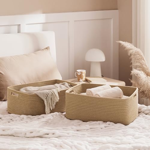 2 Pack Storage Baskets for Organizing, Large Woven Storage Basket, Brown