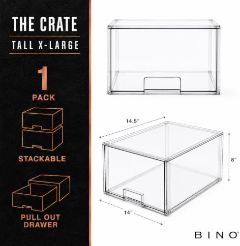 BINO | Stackable Storage Drawers, Tall X-Large - Clear | THE CRATE COLLECTION | Storage Bins With Drawers | Bathroom Organizers | Under Sink Organizer | Vanity Cabinet Home Organization