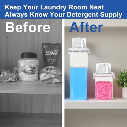 Laundry Detergent Dispenser, Liquid Laundry Container & Powder Soap Dispenser, 2 Pack Plastic Laundry Storage for Laundry Room Organization, Fabric Softener Dispenser (2.3L)