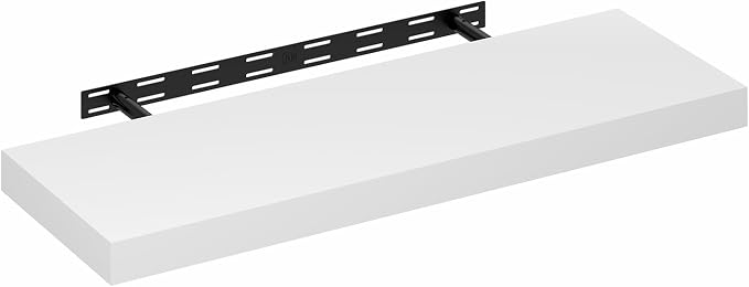 Furinno Tanna Floating Shelves for Wall, 12 x 35 Wall Shelf, Single Set Wall Mounted Floating Shelf with Invisible Bracket, 2-Inch Thick, for Bathroom, Living Room, Bedroom, Home Office, White