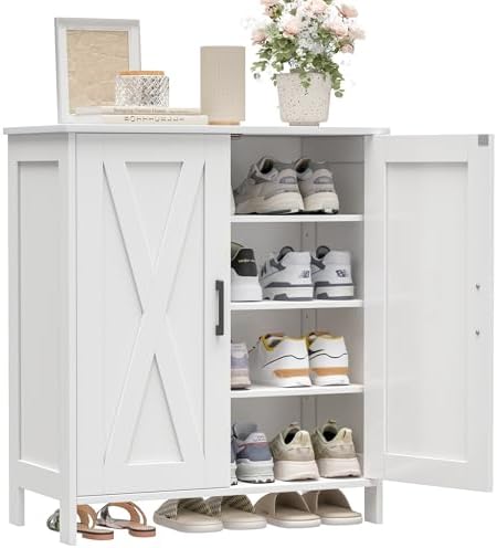 Homleke Farmhouse Shoe Cabinet with 2 Barn Doors & Wood Legs