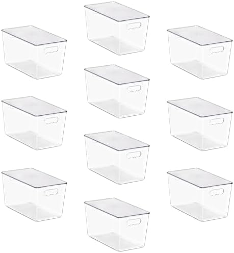 Clear Storage Bins with Lids, 10 Pack X-Large Stackable Clear Bins, Clear Storage Containers with Lids, Plastic Organizer Boxes for Pantry Storage, Kitchen Cabinets, Closet Organization, Bathroom