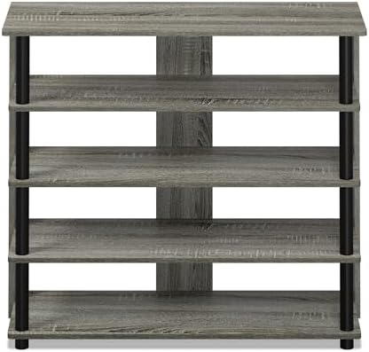 Furinno Turn-N-Tube 5 Tier Wide Shoe Rack, French Oak Grey/Black , 32 Inch