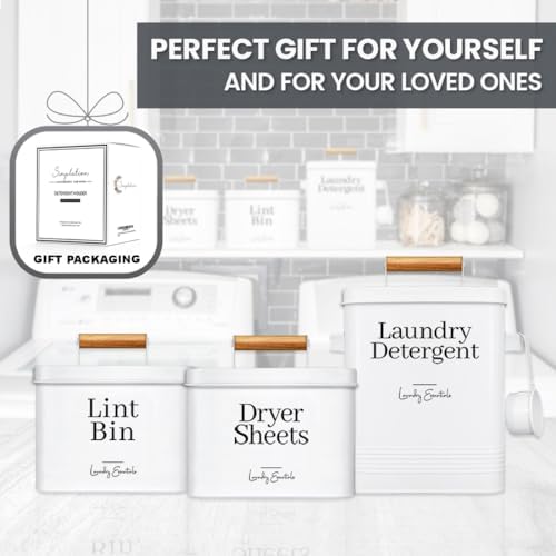 Modern Farmhouse Dryer Sheet Holder for Laundry Room Decor (White) | Metal Dryer Sheet Container for Laundry Decor, Dryer Sheet Dispenser for Laundry Room Organization